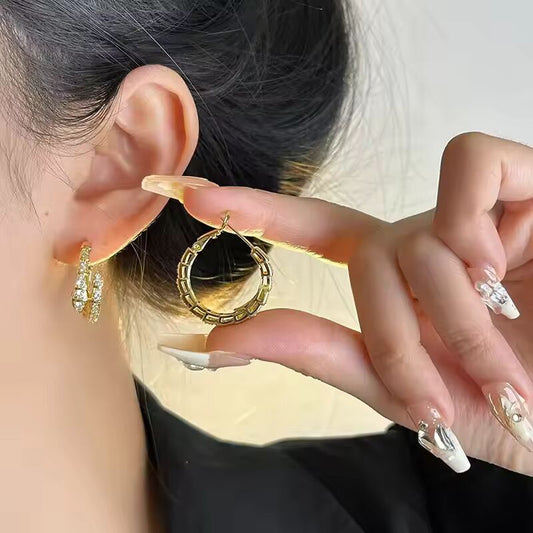 2025 New Snake Design 14K Gold Plated Zircon Stud Earrings for Women – Luxe Elegant Jewelry
